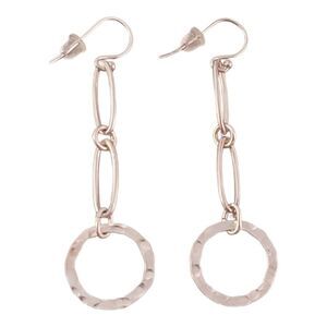 Sterling Artisan Contemporary Long Loop Chain Hammered Circle Earrings